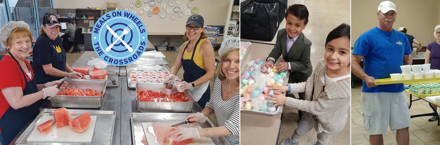 Photos of volunteers preparing meals